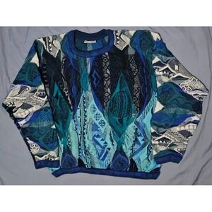 Vintage Multicolor COOGI Cotton Sweater Blue White Size Large RARE